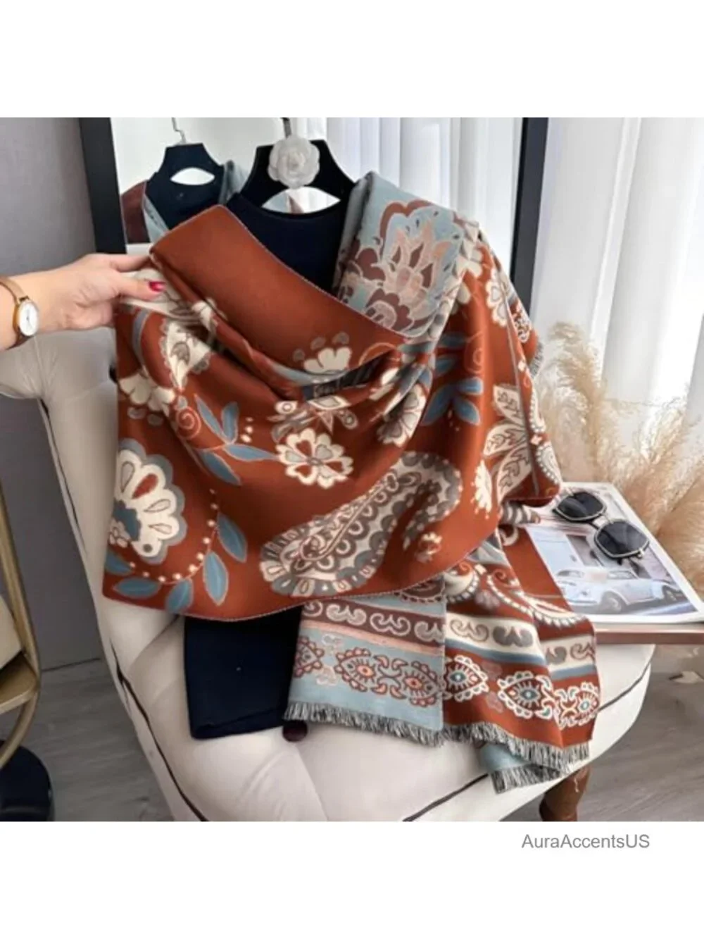 Cashmere Feel Reversible Pashmina Shawl Oversized 73x26 Winter Scarf Wrap
